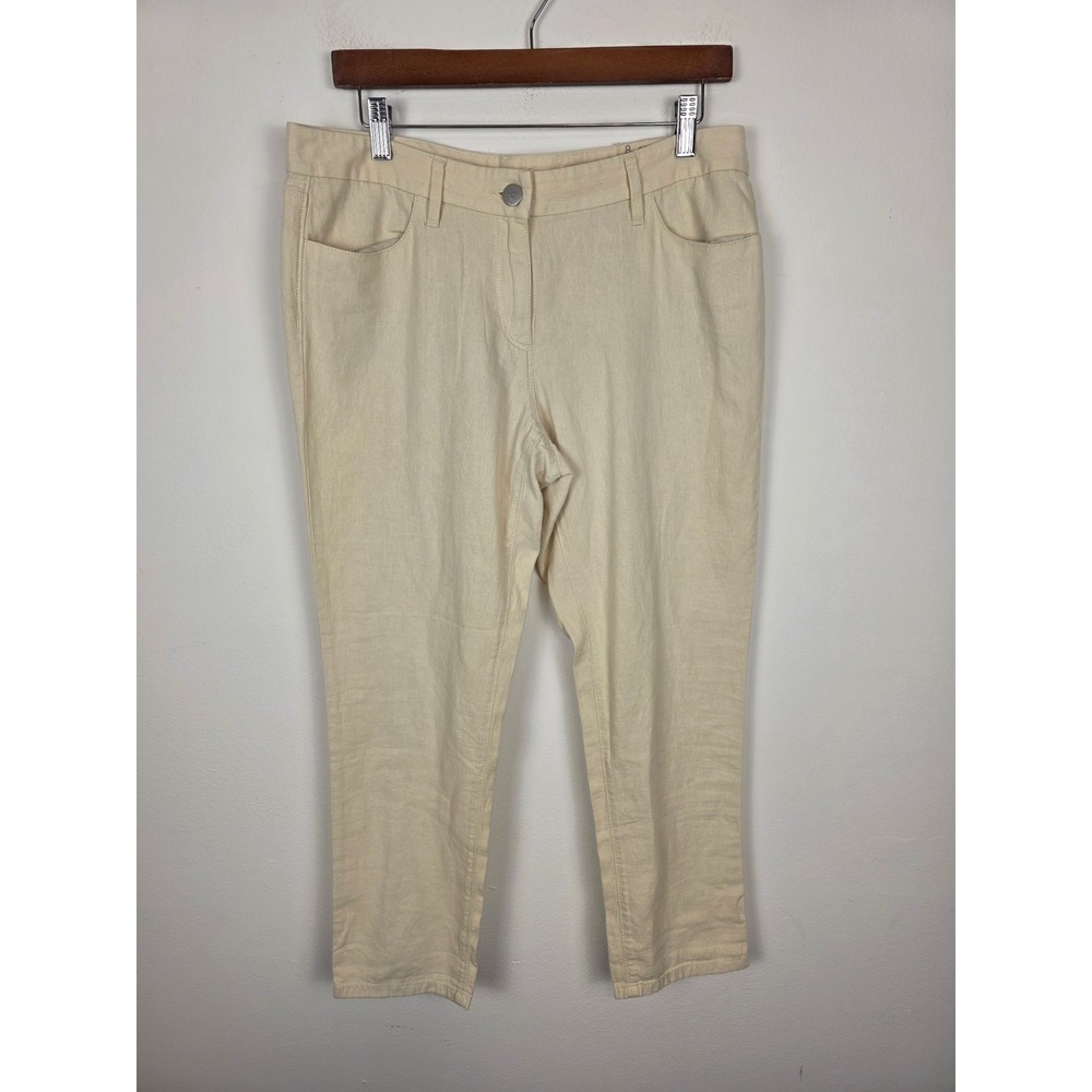 LOFT NWOT Boyfriend Linen Blend Pants Beige Size 8 Petite Relaxed Leg Cropped